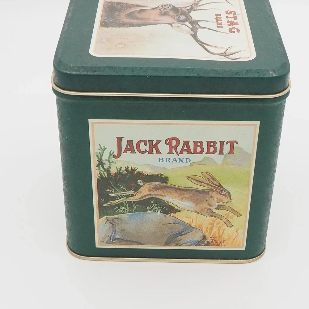 Vintage Metal Tin Box Mallard Stag Jack Rabbit Retro Keepsake Container Rustic